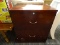 (R4) CHERRY FILE CABINET; 2 DRAWER FILE CABINET WITH SATIN NICKEL HANDLES. HAS A KEY LOCK BUT IS