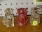 (WALL) GLASS DOG CANDY CONTAINERS; 3 PIECE LOT OF CLEAR GLASS, SITTING DOG CANDY CONTAINERS WITH