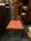(WALL) ARM CHAIR; VASE BACK ARM CHAIR WITH A RED UPHOLSTERED SEAT, QUEEN ANNE LEGS AND AN H