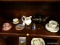 (WALL) SHELF LOT OF ASSORTED CHINA; 13 PIECE LOT OF ASSORTED CHINA TO INCLUDE A BAVARIA GERMANY PINK