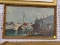 (WALL) VINTAGE PRINT ON BOARD; THIS PRINT ON BOARD SHOWS A WATERWAY WITH PEOPLE ON THE BANK AND ON A