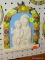 (WALL) DELLA ROBBIA ITALY, MADONNA CERAMIC PLAQUE; 4 IN, BLUE AND WHITE PAINTED, WALL HANGING, ROUND