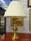 (BWALL) BRASS TABLE LAMP; POLISHED BRASS, TURNED URN SHAPE TABLE LAMP, COMES WITH CREAM COOLIE