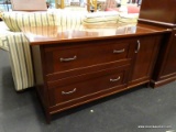 (R2) OFFICE CABINET; MODERN, WOODEN FILING CABINET WITH TWO LEFT DOUBLE FILING DRAWERS AND A RIGHT