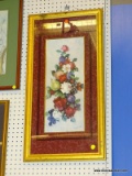 (BWALL) PRINT OF DERMUND FLORAL PAINTING; STILL LIFE WITH A PEAR, GRAPE AND RED AND WHITE ROSES WITH