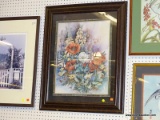 (BWALL) FRAMED FLORAL STILL LIFE; DEPICTS A LARGE BOUQUET OF FLOWERS IN HUES OF RED WHITE, BLUE, AND