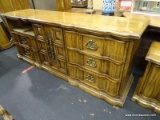(R3) BURLINGTON HOUSE FURNITURE TWO-MIRROR DRESSER; HANDSOME STAINED WOOD TWO-MIRROR DRESSER WITH