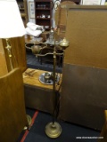 (R3) FLOOR LAMP; BRASS FLOOR LAMP WITH 2 ARMS, ONE HAS A LIGHT FIXTURE AND THE OTHER HAS A BELL