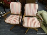 (R3) SET OF UPHOLSTERED OFFICE CHAIRS; SET OF 2 MULTI-TONE PINK AND CREAM STRIPE UPHOLSTERED OFFICE