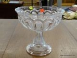 (R3) SERVING BOWL; CLEAR GLASS SERVING BOWL WITH FACETED CUT GLASS ON STEM PEDESTAL.