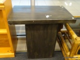 (WINDOW) RUSTIC SIDE TABLE; WOODEN RUSTIC STYLE SIDE TABLE WITH DARK FINISH, HAS LIGHT WEAR.