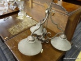 (R4) 3-LIGHT CHANDELIER; WROUGHT IRON CHANDELIER WITH 3 LIGHTS AND SCROLLING ACCENTS. COMES WITH