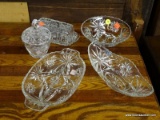 (R4) LOT OF ASTRAL CUT GLASSWARE; 5 PIECE LOT TO INCLUDED A LIDDED CANDY DISH, A BUTTER DISH, A 2