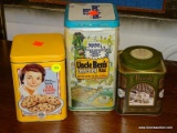 (R4) LOT OF VINTAGE TINS; 3 PIECE LOT OF VINTAGE TINS TO INCLUDE A TOLL HOUSE COOKIES TIN (MODERN