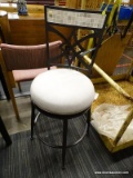 (R4) BAR STOOL; MODERN SWIVEL BAR STOOL WITH A TILED BACK, A VENETIAN BRONZE FINISH METAL FRAME, AND