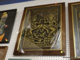 (BWALL) THAI EMBOSSED RUBBINGS WALL ART; SHOWS 2 WOMAN DANCING ON A STAGE. HAS A BLACK AND GOLD TONE