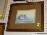 (BWALL) (LWALL) FRAMED BEACH PRINT; DEPICTS A ROW OF 3 BEACHFRONT SHACKS. DOUBLE MATTED IN LIGHT
