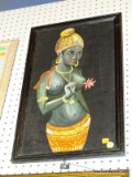 (BWALL) FRAMED TRIBAL WOMAN PRINT; DEPICTS A TOPLESS AFRICAN WOMAN WITH COLORFUL ACCESSORIES AND