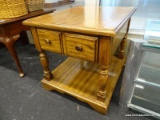 (WINDOW) HUNTLEY FURNITURE BY THOMASVILLE SIDE TABLE; WOODEN END TABLE WITH A SINGLE TOP DRAWER