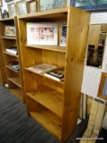(WALL) 3-SHELF BOOKCASE; OAK BOOKCASE WITH 2 ADJUSTABLE SHELVES AND A STATIONARY SHELF. MEASURES 34