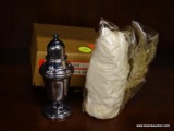 (WALL) ALVIN DELUXE SILVER-PLATE SALT & PEPPER SHAKER. RC 1568. COMES IN PROTECTIVE SLEEVE AND BOX.