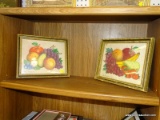 (WALL) PAIR OF FRUIT STILL LIFES; 2 PIECE LOT OF FLORAL STILL LIFES WITH PEARS, APPLES, BERRIES,