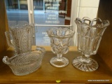 (R1) LOT OF GLASSWARE; 4 PIECE LOT OF FACETED GLASSWARE TO INCLUDE A SMALL PITCHER, A BUTTER DISH,