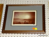 (WALL) FRAMED PHOTOGRAPH PRINT; DEPICTS A VIEW OF THE SUN ABOVE THE CLOUDS WITH TREES IN THE BOTTOM