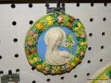 (WALL) DELLA ROBBIA ITALY, MADONNA AND CHILD CERAMIC PLAQUE; 8 IN, BLUE AND WHITE PAINTED, WALL