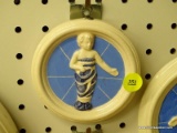 (WALL) DELLA ROBBIA ITALY, SWADDLED CHRIST CHILD CERAMIC PLAQUE; 4 IN, BLUE AND WHITE PAINTED, WALL