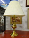 (BWALL) BRASS TABLE LAMP; POLISHED BRASS, TURNED URN SHAPE TABLE LAMP, COMES WITH CREAM COOLIE