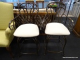 (R1) PAIR OF BAR STOOLS; PAIR OF METAL BAR STOOLS ON SWIVELS WITH ARMS, A BRUSHED BRONZE FINISH, AND