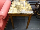 (R1) HOME OFFICE CORNER DESK; HAS FAUX STONE TOP. MEASURES 28 IN X 22 IN X 30 IN. MATCHES LOT 89.