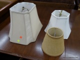 (R1) LOT OF LAMP SHADES; THREE PIECE LOT OF LAMP SHADES TO INCLUDE ONE CREAM RECTANGULAR SHADE, ONE