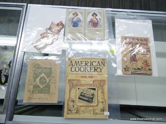 (SHOW) LOT OF VINTAGE ADVERTISING CARDS AND BOOKS;INCLUDES ATHLO-OINTMENT, THLO-TABLETS, LION