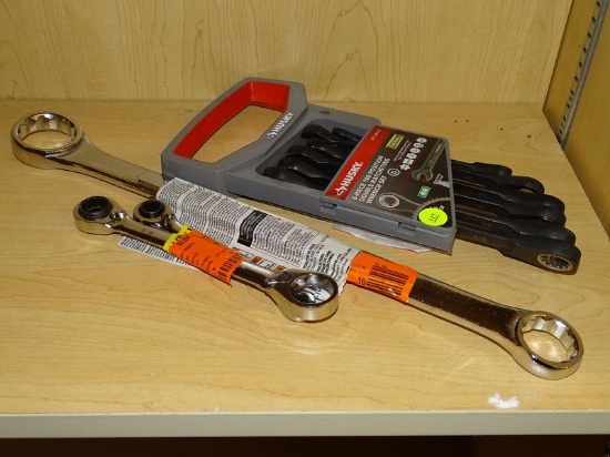 (R4) LOT OF ASSORTED WRENCHES; 9 PIECE LOT TO INCLUDE A 6-PIECE SET OF HUSKY DOUBLE RATCHETING