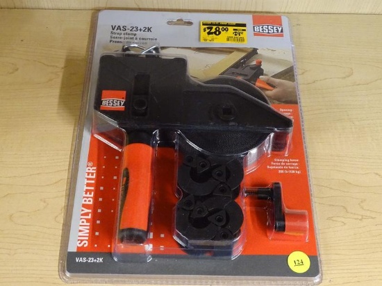 (R5) BESSEY 23 FT STRAP CLAMP WITH A 260 LB CAPACITY. COMES IN UNOPENED ORIGINAL PACKAGING.