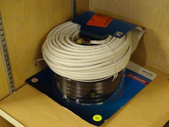 (R5) COMMERCIAL ELECTRIC COAXIAL CABLE AND HDMI CORD; 2 PIECE LOT TO INCLUDE A 100 FT RG-6 COAXIAL