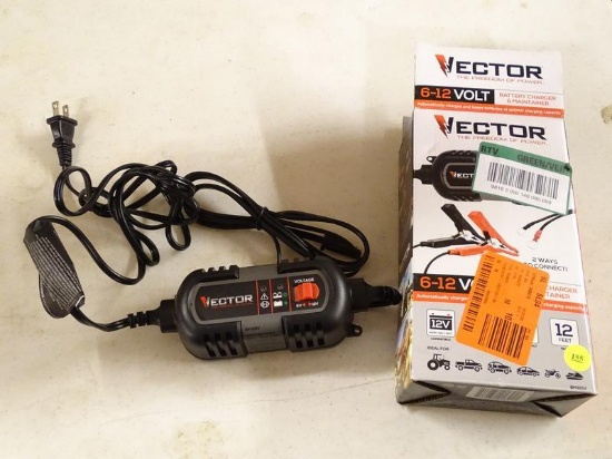 (R5) VECTOR 6-12 VOLT, 1.5A BATTERY CHARGER & MAINTAINER. MODEL NO. BM315V. COMES IN OPENED BOX.