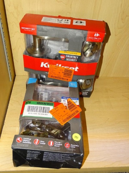 (R6) PAIR OF KWIKSET TUSTIN STYLE SATIN NICKEL DOOR KITS; 2 PIECE LOT TO INCLUDE A HIGHEST SECURITY