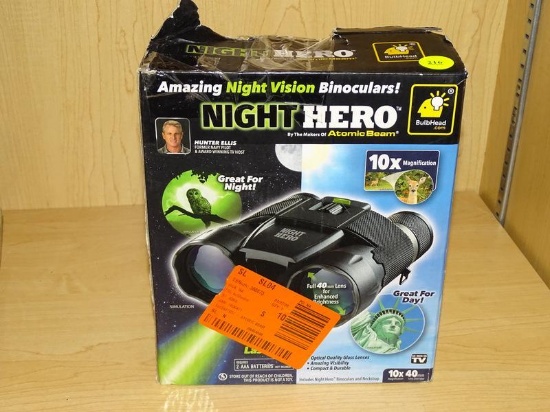 (R6) NIGHT HERO NIGHT VISION BINOCULARS WITH 10X MAGNIFICATION. COMES IN OPENED BOX.