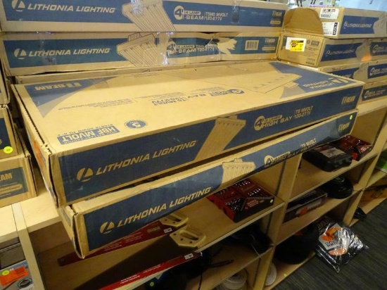 (R7) PAIR OF LITHONIA LIGHTING 6-LIGHT HIGH BAY LIGHTS; 2 PIECE LOT OF 4 FT, 6 LAMP, T8 MVOLT I-BEAM
