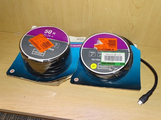 (R7) PAIR OF COMMERCIAL ELECTRIC HDMI CORDS; 2 PIECE LOT TO INCLUDE A 25 FT CORD AND A 50 FT CORD.
