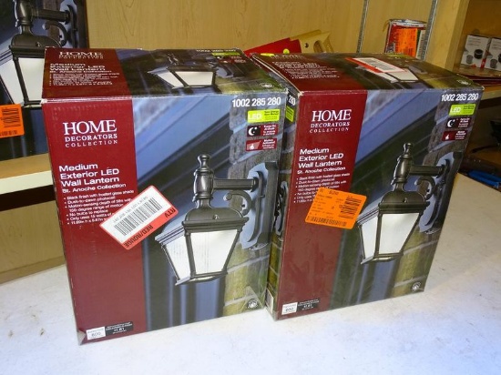 (R7) PAIR OF HOME DECORATORS, MEDIUM SIZE, EXTERIOR, LED MOTION ACTIVATED WALL LANTERNS FROM THE ST.