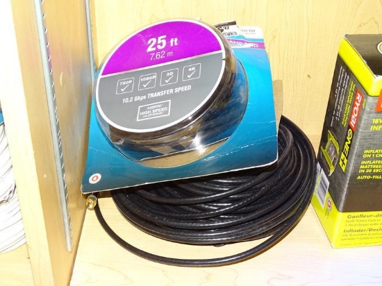 (R8) COAXIAL AND HDMI CABLE; 25 FT STANDARD HDMI CABLE IN OPEN PACKAGING AND 100 FT COAXIAL CABLE