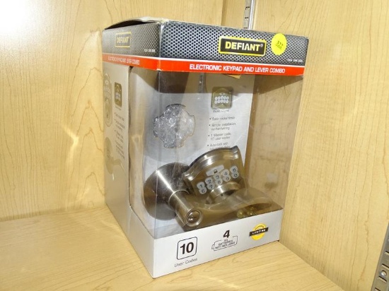 (R8) DEFIANT ELECTRONIC KEYPAD AND LEVER COMBINATION HANDLE WITH A SATIN NICKEL FINISH, 1 MASTER