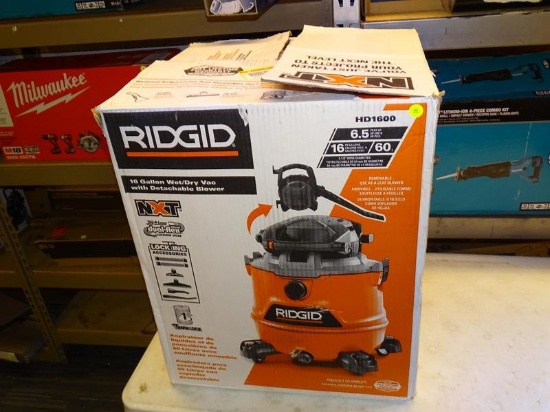 (R5) RIDGID SHOP VACUUM; 16 GAL. 6.5-PEAK HP NXT WET/DRY SHOP VACUUM WITH DETACHABLE BLOWER, FILTER,