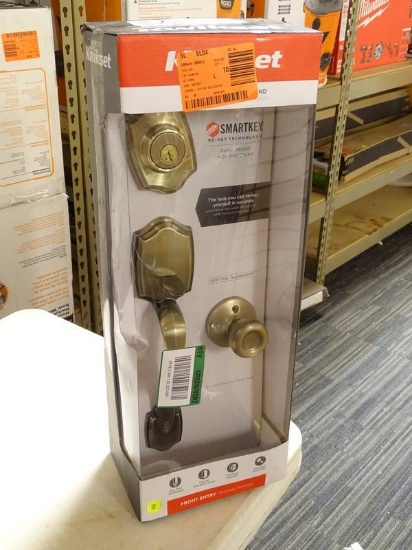(R9) KWIKSET BELLEVIEW STYLE, FRONT ENTRY, SINGLE CYLINDER DEADBOLT, DOOR HANDLESET WITH A POLISH