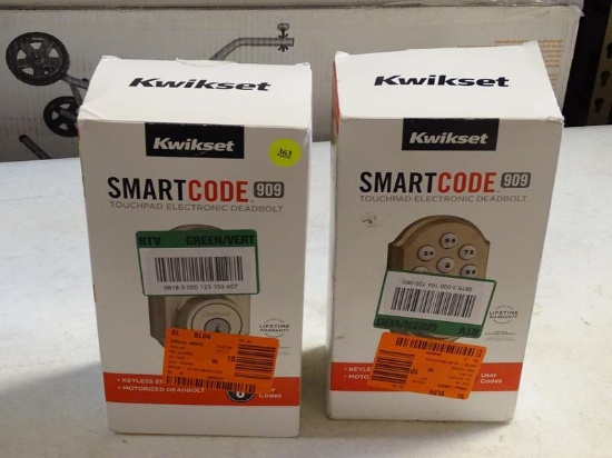 (R9) PAIR OF KWIKSET SMARTCODE 909, TOUCHPAD, ELECTRONIC DEADBOLTS; 2 PIECE LOT KEYLESS ENTRY,