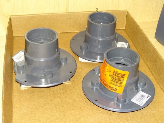 (R9) TRAY LOT OF OATEY SHOWER DRAINS; 3 PIECE BOX LOT OF ASSORTED PVC SHOWER DRAINS WITH CHROME